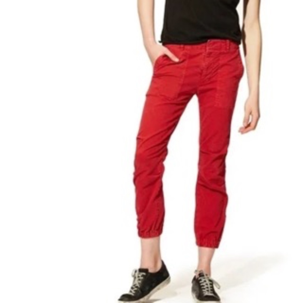 Nili‎ Lotan womens Pants French Military Utilitarian Jogger Ankle Zip Red Size 6